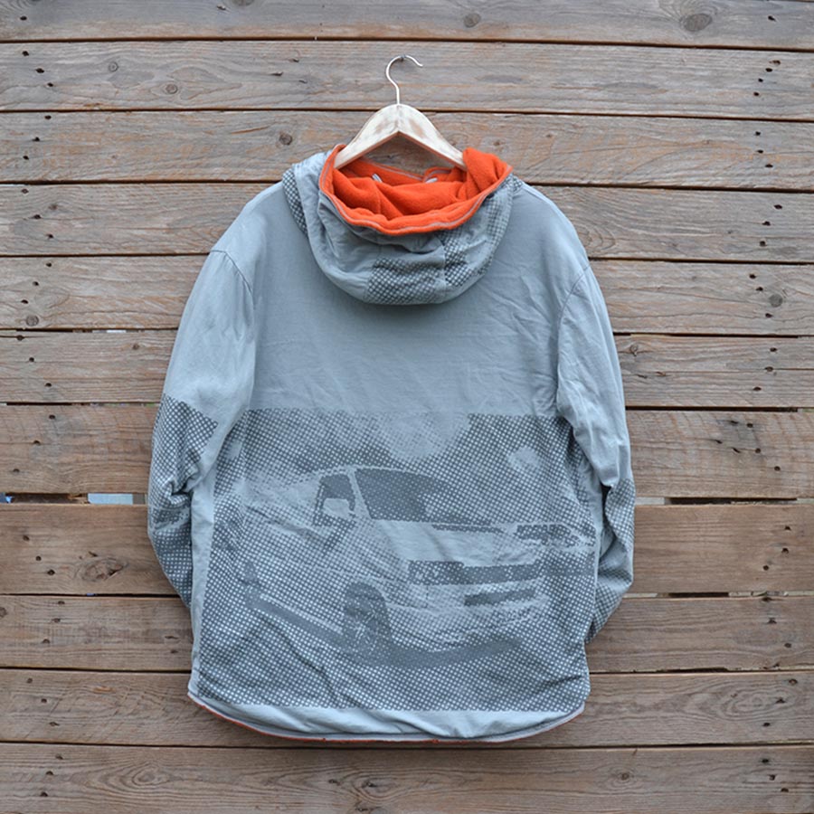 Back Men's large reversible hoody in orange/grey