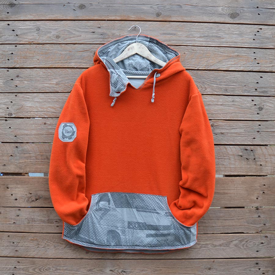 Front fleece Men's large reversible hoody in orange/grey