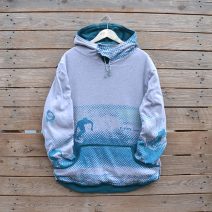 Men's reversible hoody in teal and grey marl