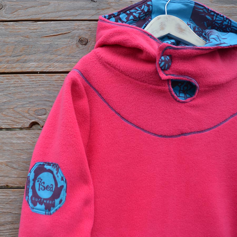 Age12 hoody dress CLOSEUPbuttonpinkturquoisejungle Girl's hoody dress age 12