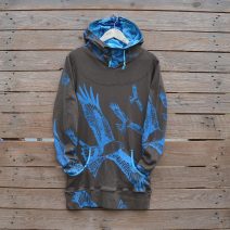 Women's jersey hoody dress in mocha and turquoise, size 10