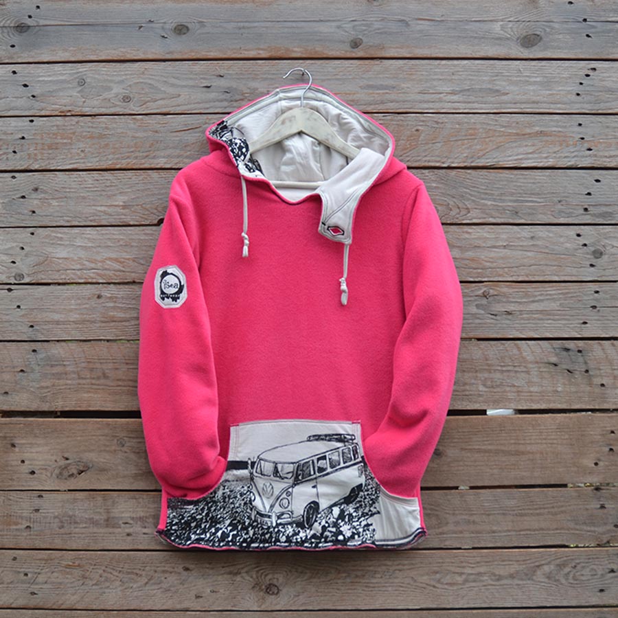 Front fleece Women's reversible hoody in pink/natural - size 10
