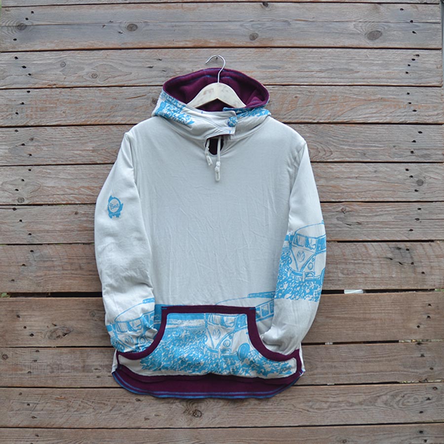 Front Women's reversible hoody in plum/natural - size 12
