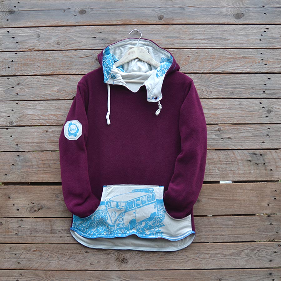 Front fleece Women's reversible hoody in plum/natural - size 12