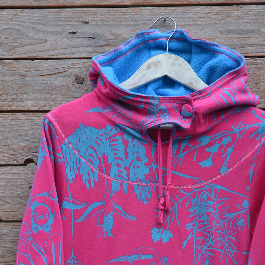 Close up Jersey hoody dress in cerise/turquoise in size 8