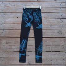 Printed leggings in black with mermaids in teal
