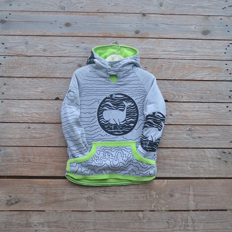 Jersey front Kid's reversible hoody in lime/marl grey