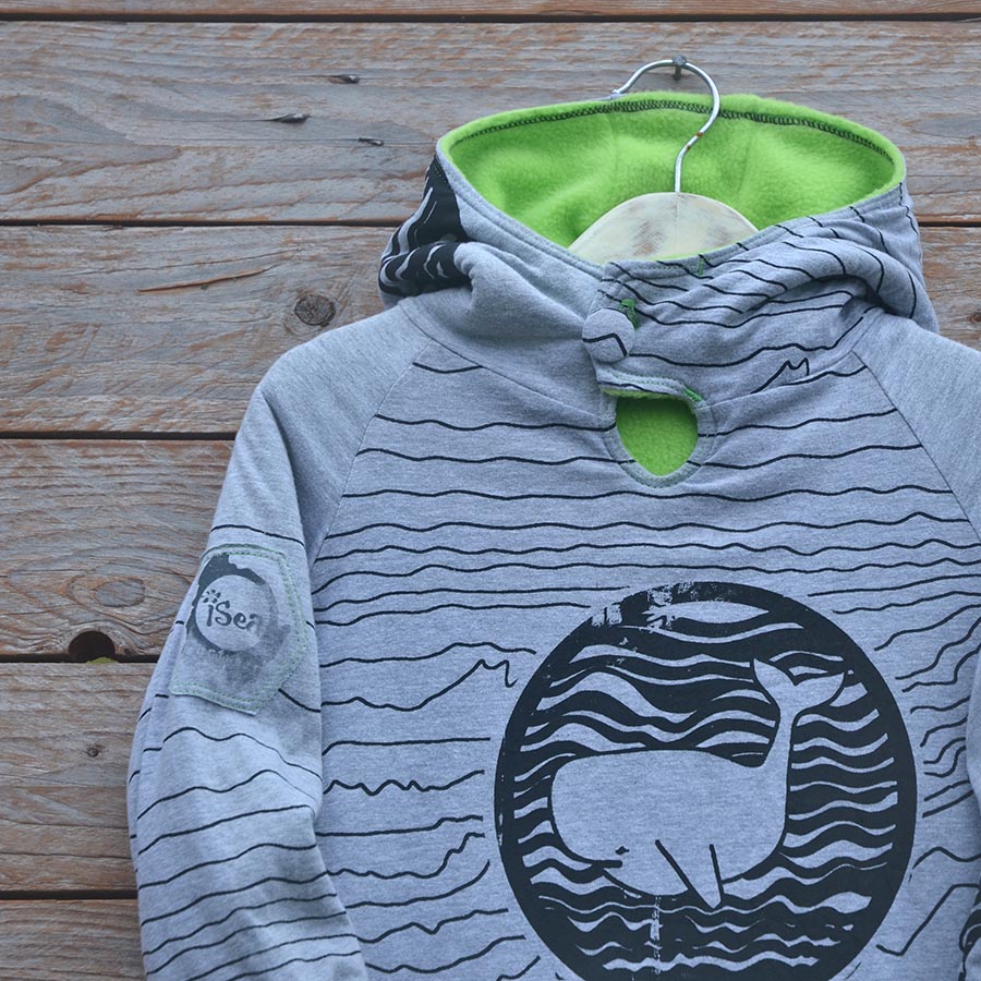 Jersey close up Kid's reversible hoody in lime/marl grey