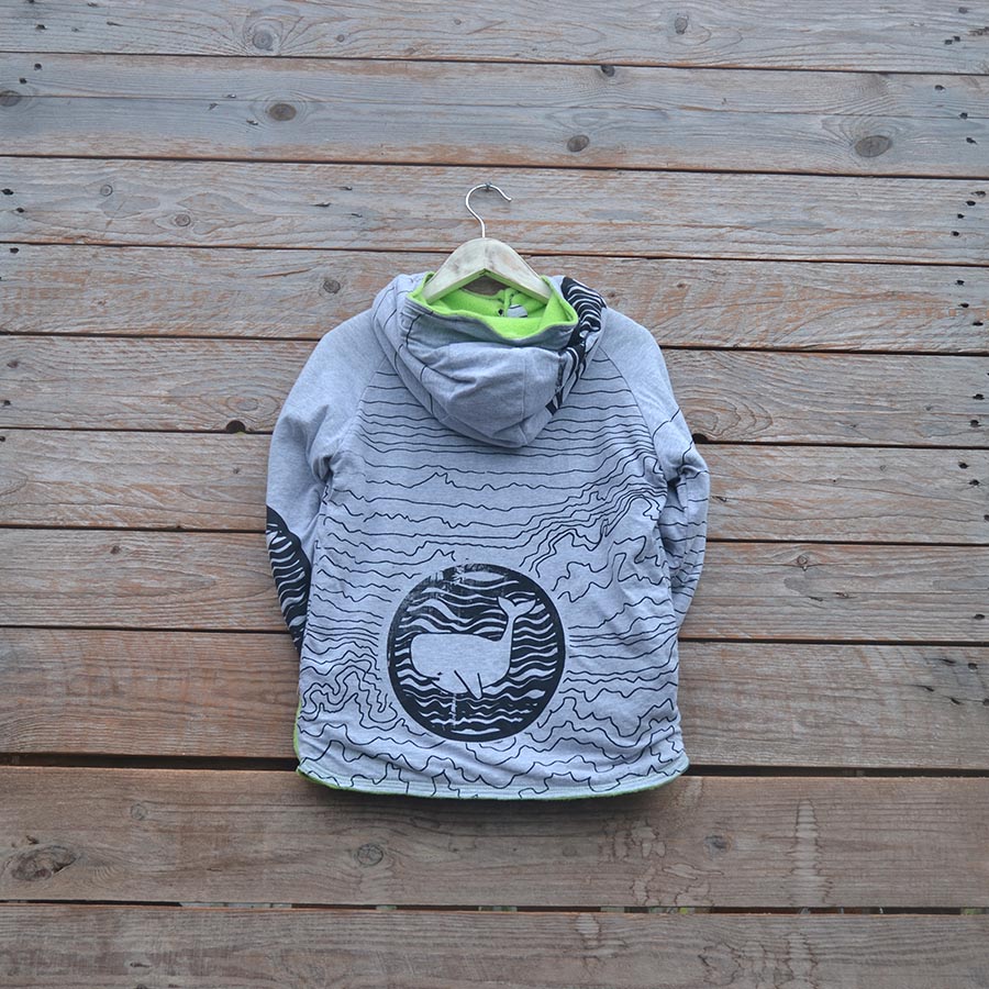 Jersey back Kid's reversible hoody in lime/marl grey