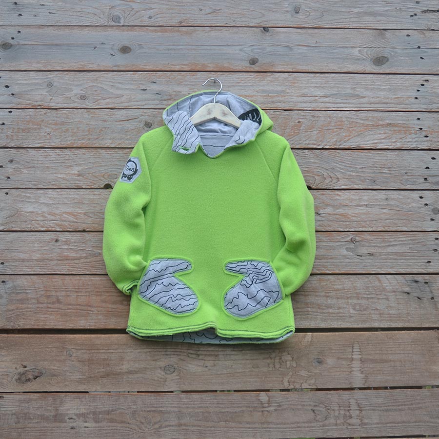 Fleece front Kid's reversible hoody in lime/marl grey