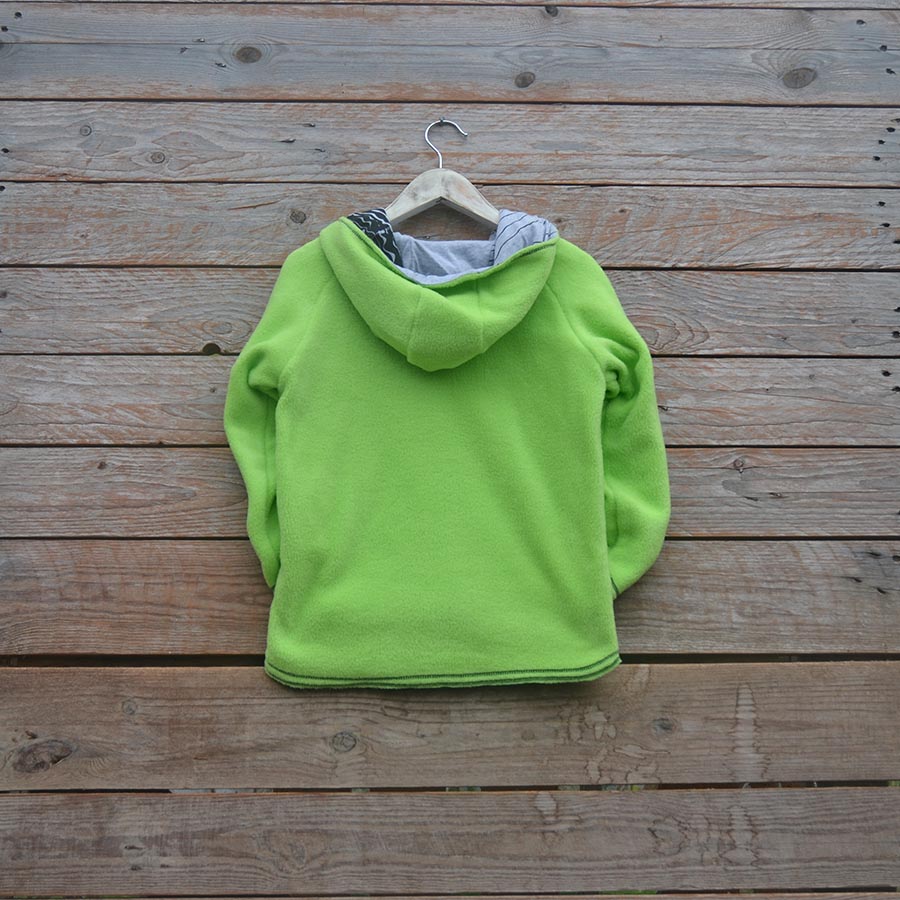 Fleece back Kid's reversible hoody in lime/marl grey
