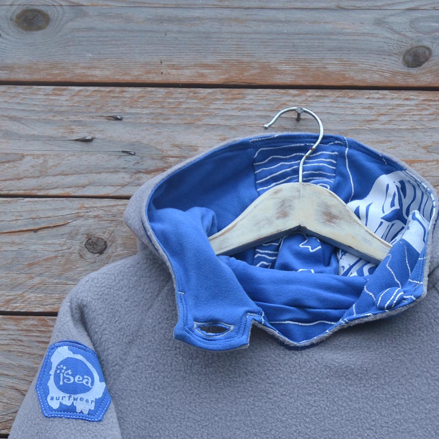 Fleece close up Kid's reversible hoody in light grey/royal
