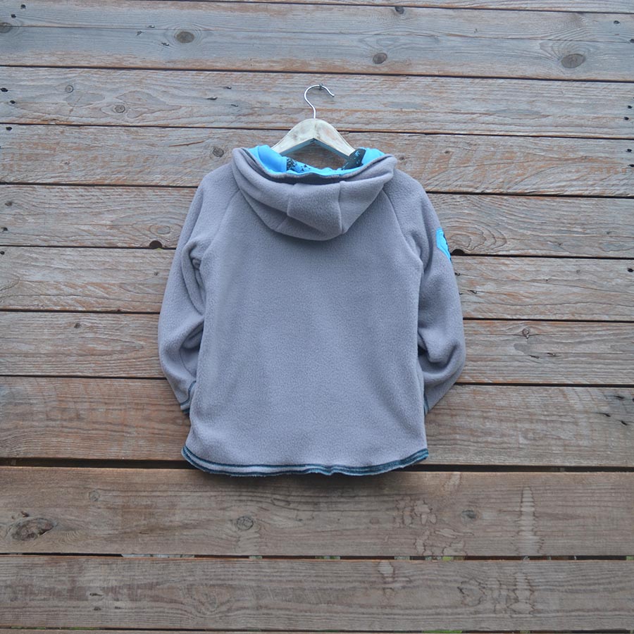 Fleece back Kid's reversible hoody in light grey/turquoise