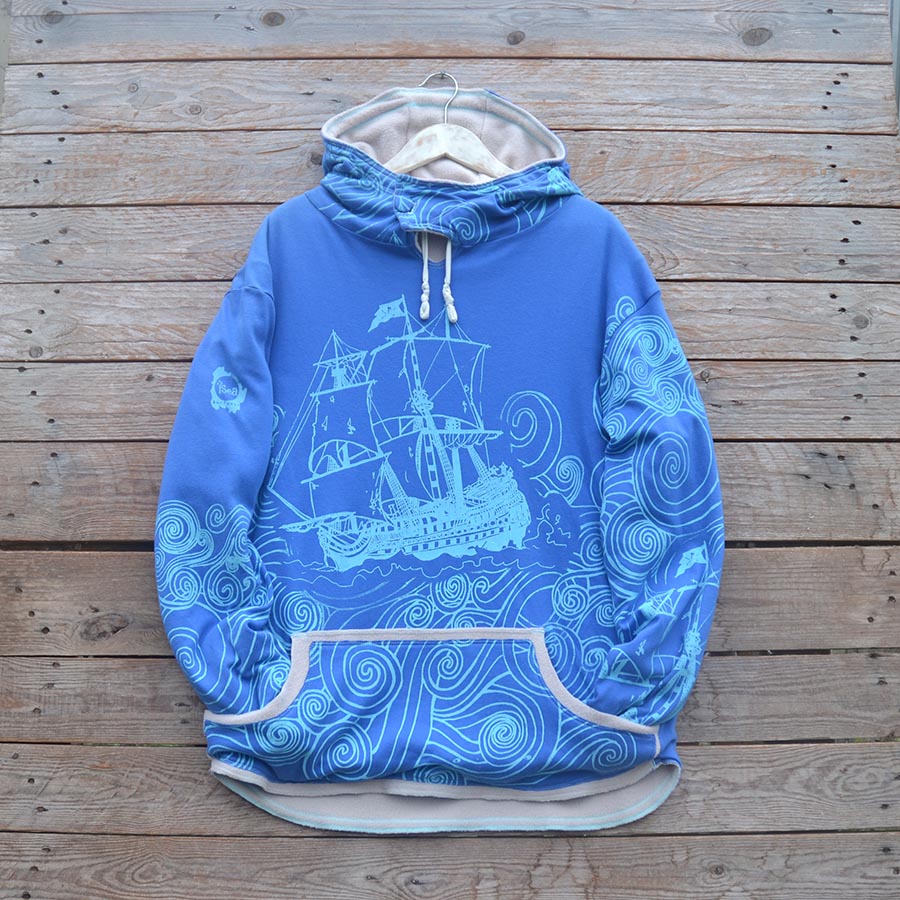 Jersey front Men's reversible hoody in natural/royal