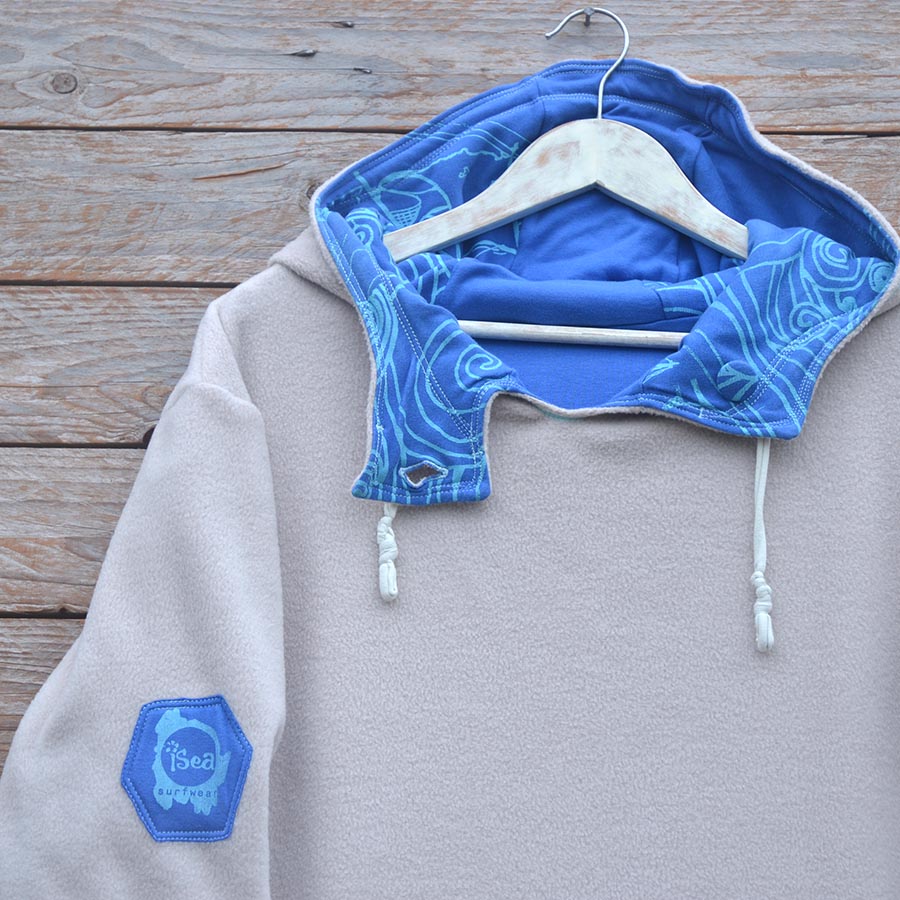 Fleece close up Men's reversible hoody in natural/royal