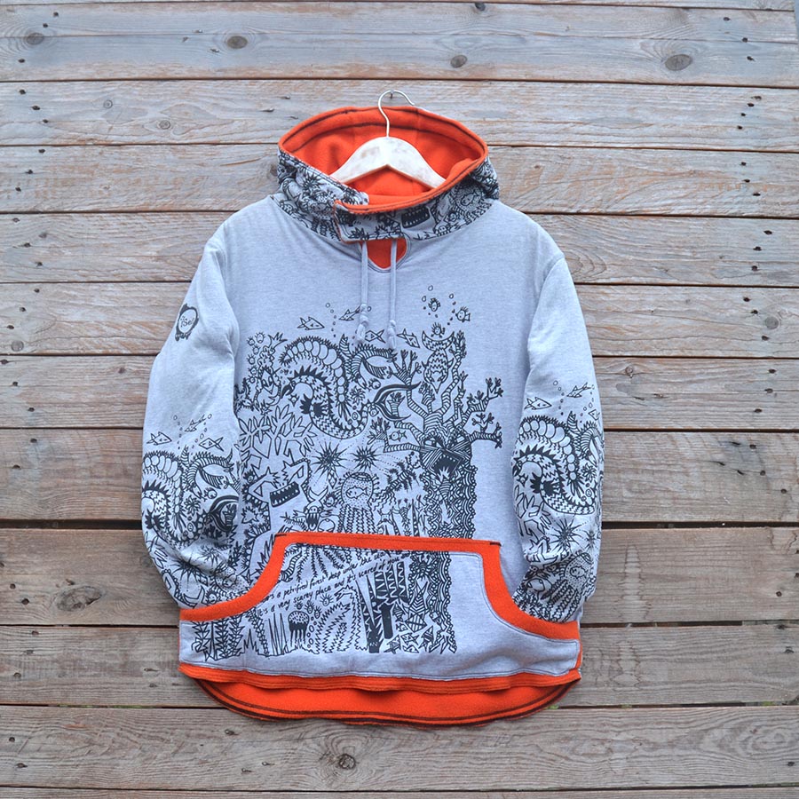 Jersey front Men's reversible hoody in orange/marl grey