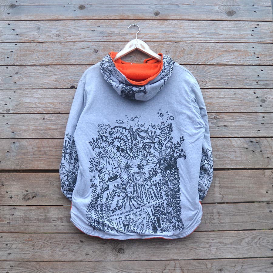 Jersey back Men's reversible hoody in orange/marl grey