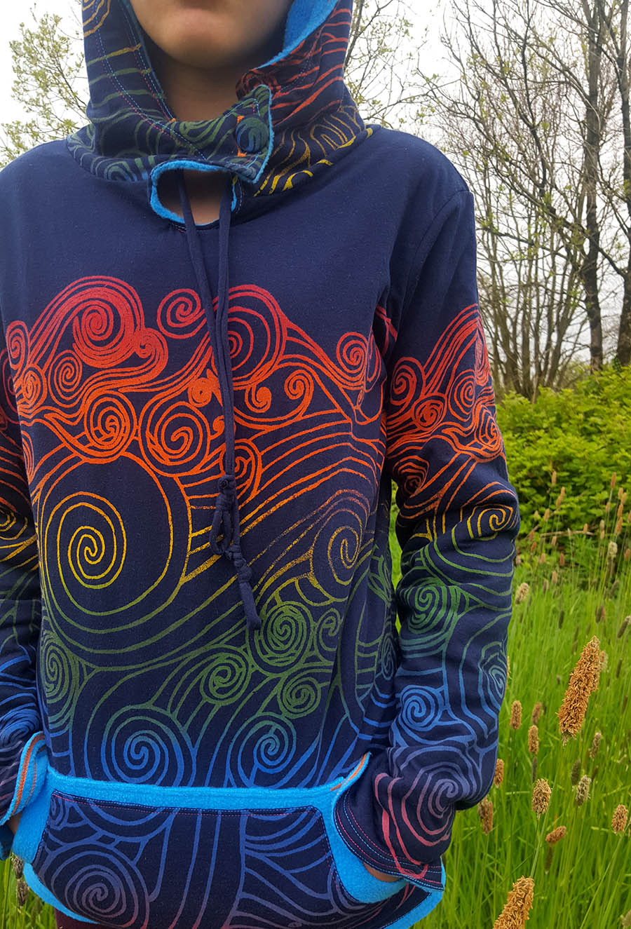 Navy/turquoise-rainbow reversible hoody Men's reversible hoody in navy/turquoise