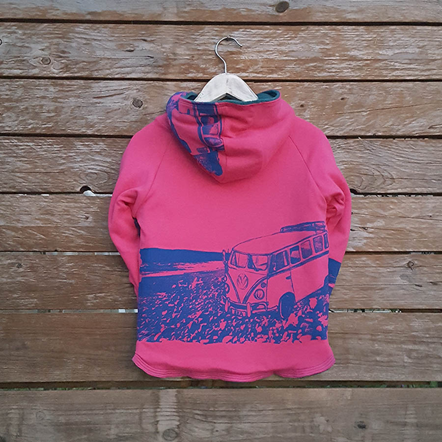 Kid's reversible hoody in teal/cerise - Back Kid's reversible hoody in teal/cerise - back