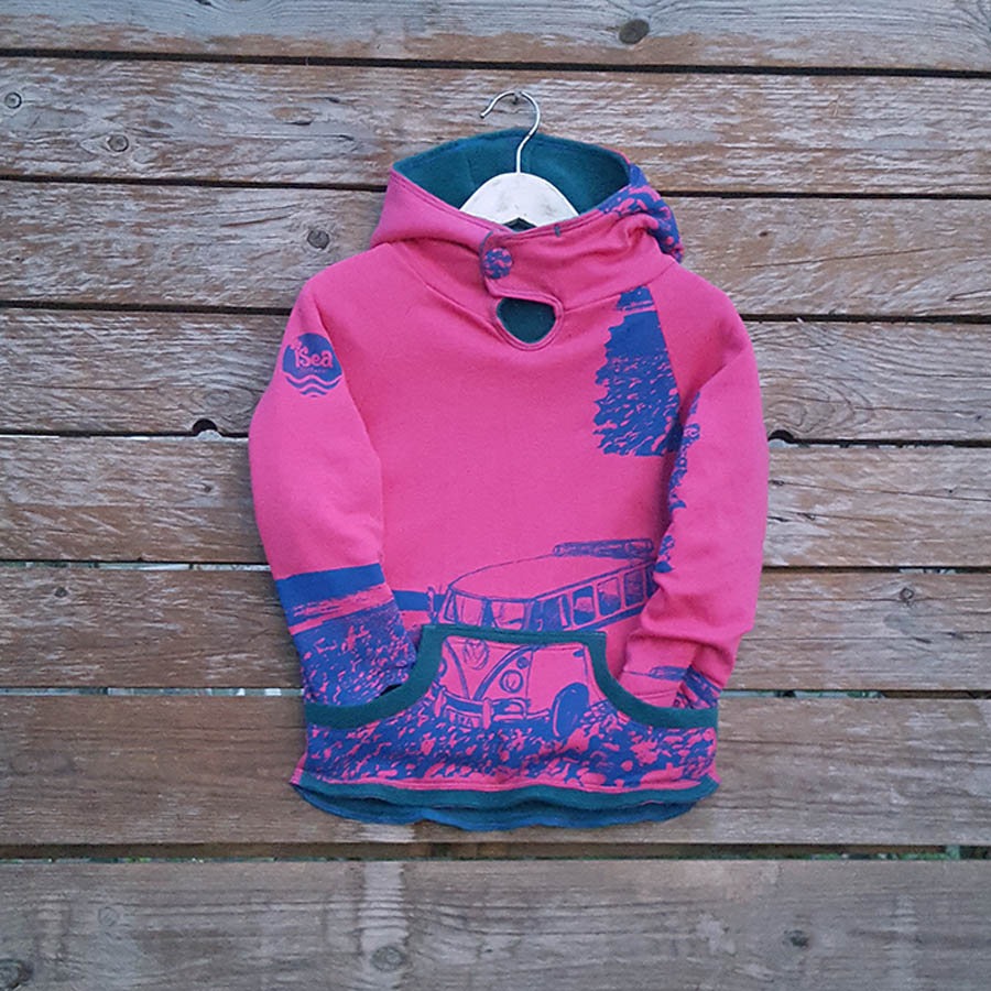 Kid's reversible hoody in teal/cerise - Front Kid's reversible hoody in teal/cerise - front