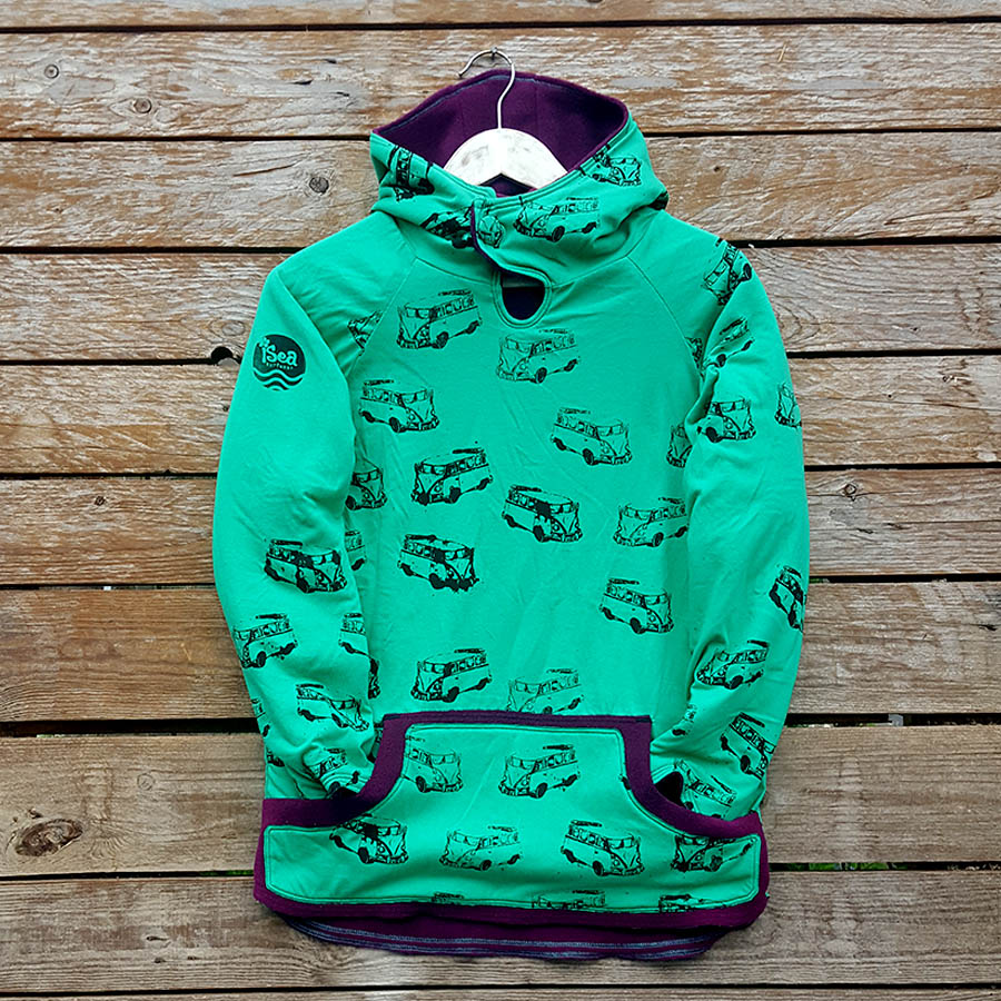 Kid's reversible hoody in plum/emerald - Front Kid's reversible hoody in plum/emerald - front