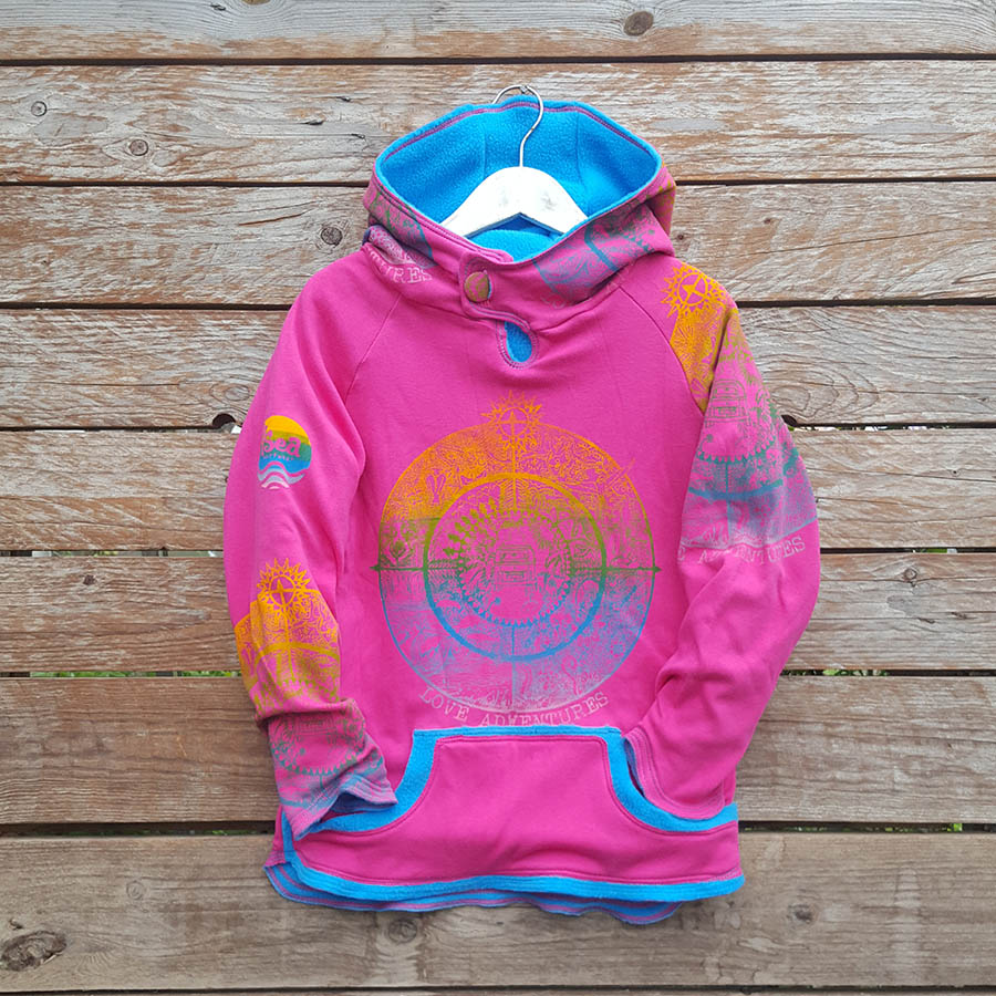 Kid's reversible hoody in turquoise/cerise - Front Kid's reversible hoody in turquoise/cerise - front