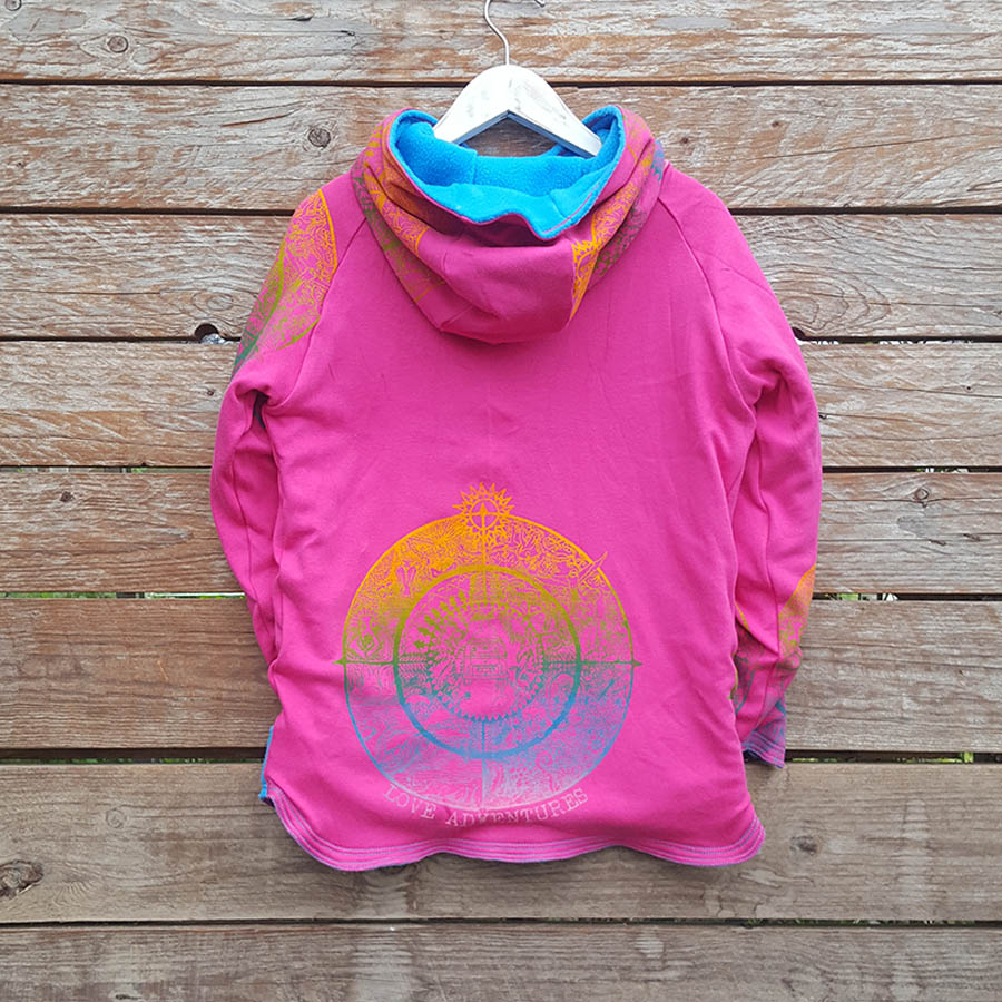 Kid's reversible hoody in turquoise/cerise - Back Kid's reversible hoody in turquoise/cerise - back