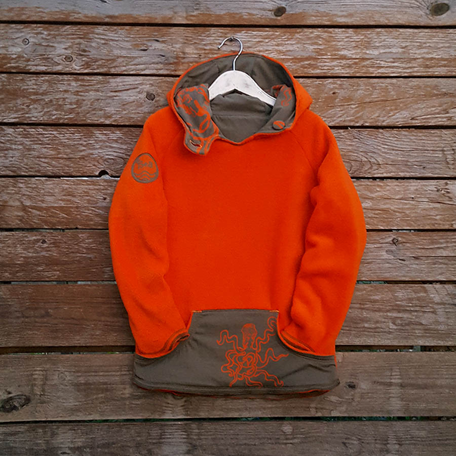 Kid's reversible hoody in orange/olive - Fleece front Kid's reversible hoody in orange/olive - fleece front
