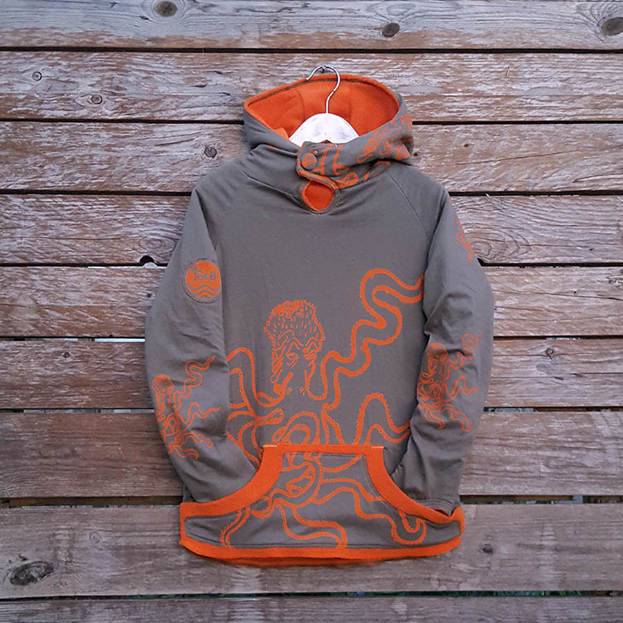 Kid's reversible hoody in orange/olive - Front Kid's reversible hoody in orange/olive - front