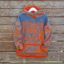 Kid's reversible hoody in orange/dark grey - front