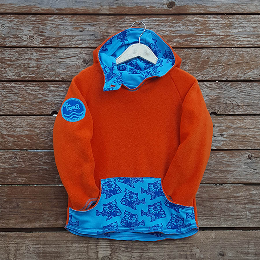 Kid's reversible hoody in orange/turquoise - Fleece front Kid's reversible hoody in orange/turquoise - fleece front