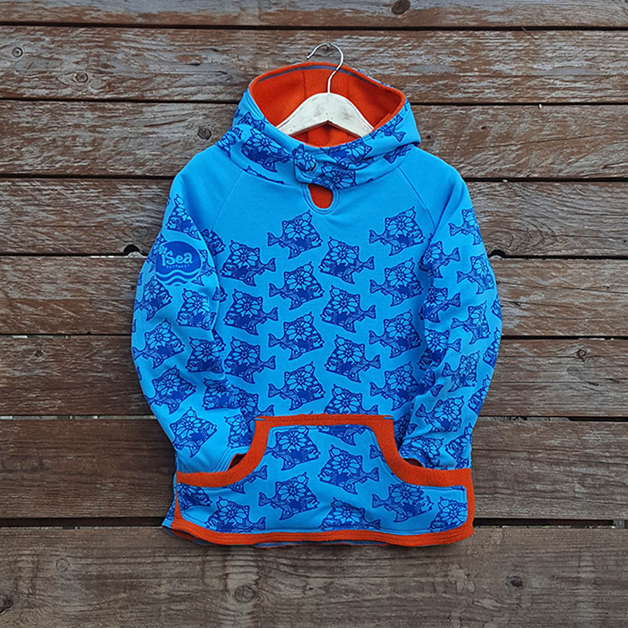 Kid's reversible hoody in orange/turquoise - Front Kid's reversible hoody in orange/turquoise - front