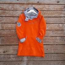 Girl's hoody dress in orange/marl grey