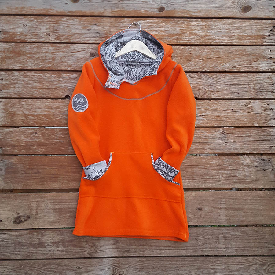 Girl's hoody dress in orange/marl grey Girl's hoody dress in orange/marl grey