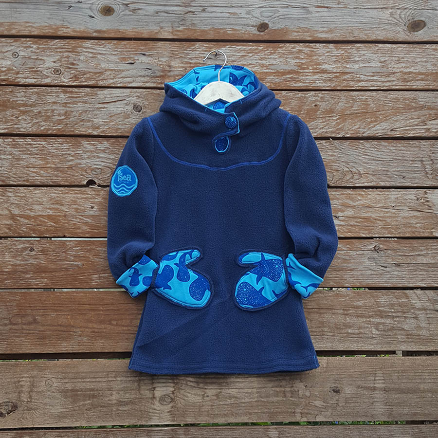 Girl's fleece hoody dress in petrol/turquoise Girl's fleece hoody dress in petrol/turquoise