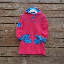 Girl's fleece hoody dress in sugar pink/turquoise