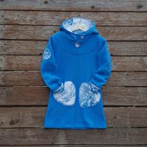 Girl's fleece hoody dress in turquoise/white