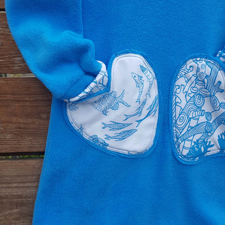 Girl's fleece hoody dress in turquoise/white Girl's fleece hoody dress in turquoise/white