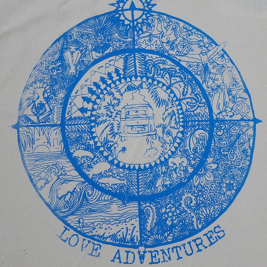 Organic cotton shopper bag with love adventures print Organic cotton shopper bag with love adventures print
