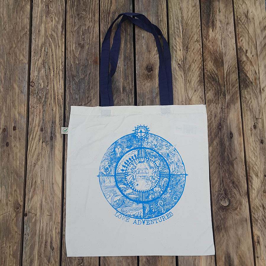 Organic cotton shopper bag with love adventures print Organic cotton shopper bag with love adventures print