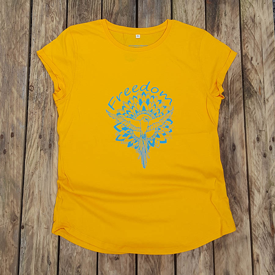 Women's organic t-shirt in gold - Freedom Women's organic t-shirt in aqua - Freedom